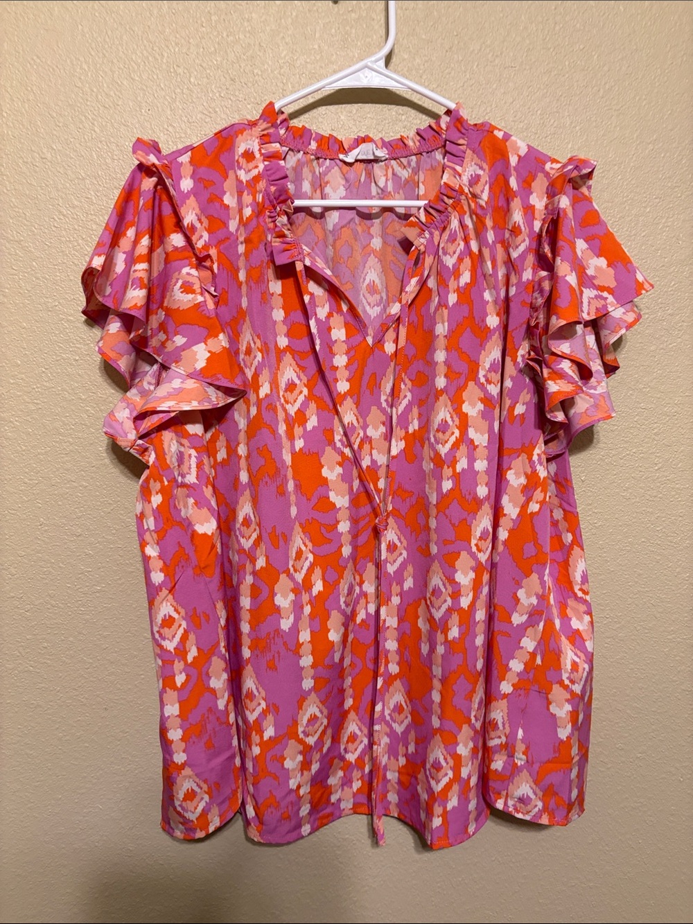 Flutter Sleeve Printed Blouse - Pink & Orange